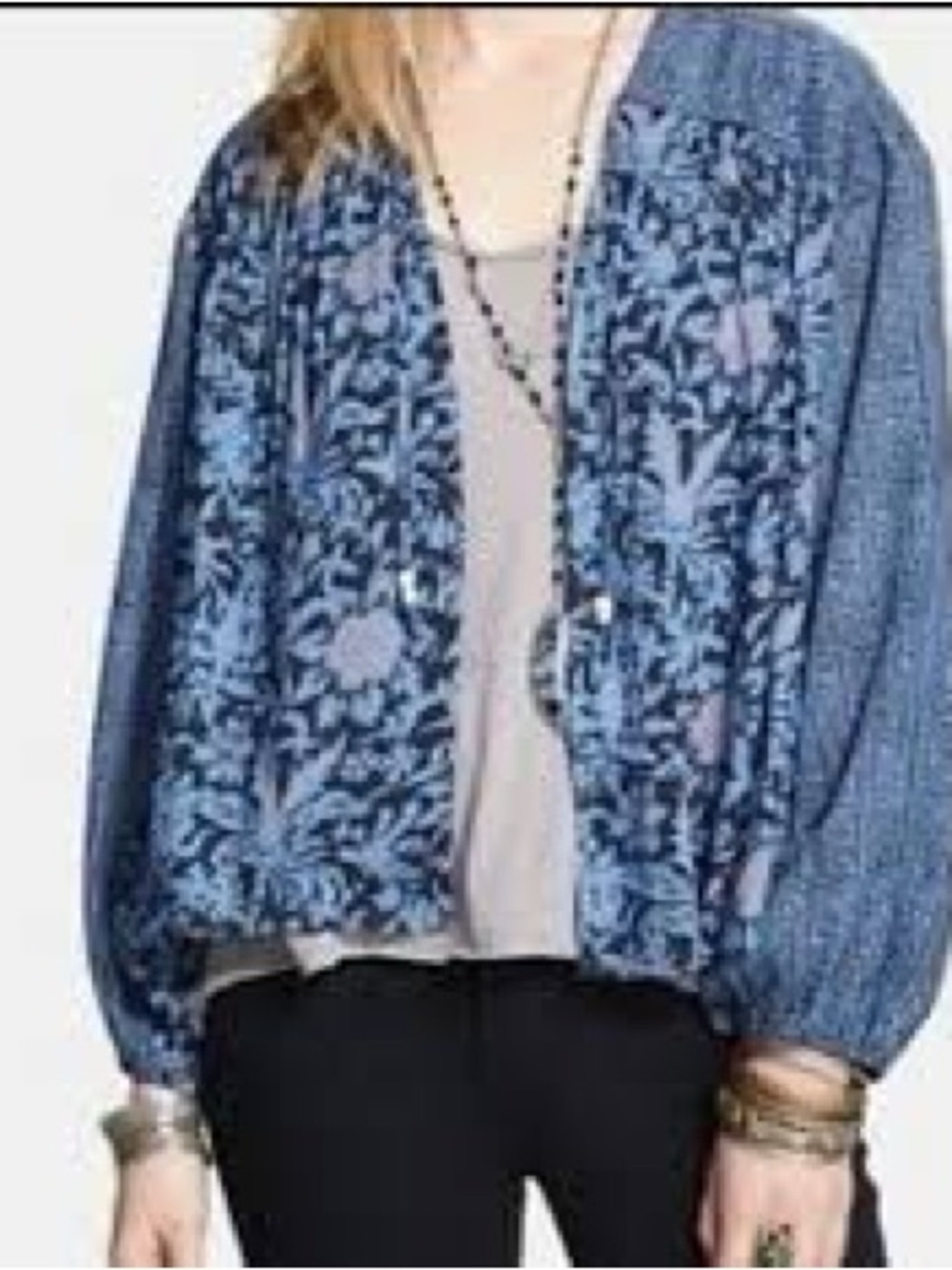 Free People Blue Floral Kimono Cardigan